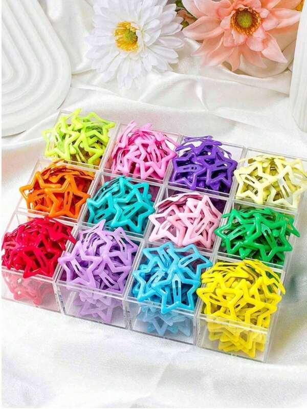 10pcs Colorful Hollow Star Hair Clips, Cute Bangs Clips Fashion Hair Accessories (Excluding Storage Box),Gifts,Travel,Gifts For Women,Hair Stuff,Stocking Stuffers
