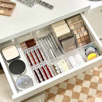 1pc Acrylic Makeup Organizer Box With Drawers, Cosmetic Storage Box For Vanity Tabletop, Skincare Products Holder