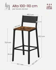 Tabourets de bar de cuisine, ensemble de 2, tabourets de bar, tabourets hauts pour cuisine, salle à manger, bureau, style industriel, vintage marron et LBC070B01 NXVM - Chêne beige et blanc - Voir 10