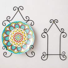 1pc Heavy-Duty Iron Wall-Mounted Display Stand Easel - Plate Holder, Book & Platter Stand, Space-Saving Black Metal Shelf, Dining Room, Entryway - Holds Plates, Bowls, Picture Frames