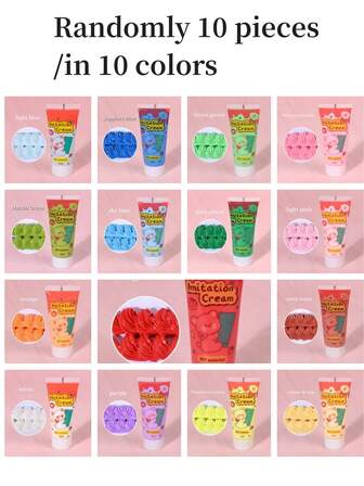 50ml Pegamento en crema, 10 colores surtidos, material artesanal, DIY para joyería, pinzas para el cabello, fundas de teléfono, papelería, incluye boquillas para decorar
