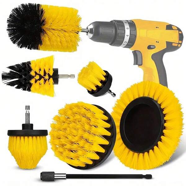 5 Stück Elektro-Bohrmaschinen-Bürstenaufsatz-Set, Reinigungsbürsten-Werkzeug-Kit mit Verlängerungsaufsatz zum Reinigen von Badezimmer, Küche, Auto, Fugen, Teppich, Boden, Wanne, Fliesen, Ecken, Reifen und Auto-Detailing