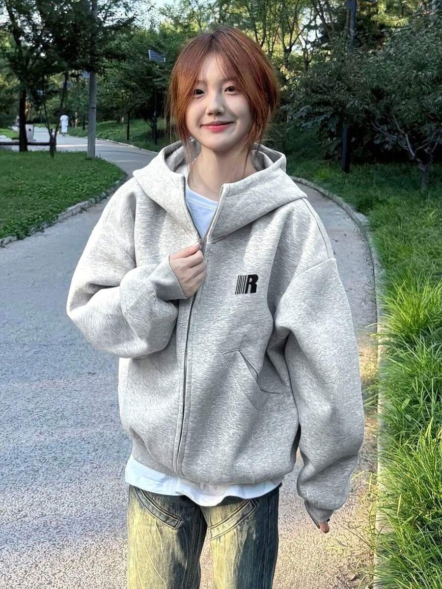 Composite Original Version Thermal Lined Sweatshirt Zip-Up Sweatshirt Top - Grey - View 1