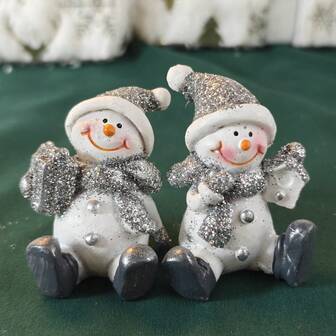 1 套银色圣诞雪人装饰，适合壁炉、窗台、家居节日装饰、圣诞气氛