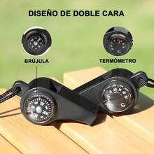 5 Pzs 3 en 1 Función Silbatos de Supervivencia de Emergencia con Brújula, Termómetro y Cordón Combo Silbato de para Senderismo al Aire Libre/Camping/Canotaje/Caza/Pesca - Negro - Ver 1