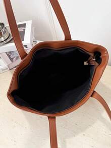 Minimalist Versatile Large Capacity Shoulder Bag, Casual Shopping Tote - Brown - View 6