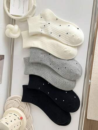 6 Pairs Women's Versatile Polka Dot Breathable Anti-Friction Short Socks, All Season