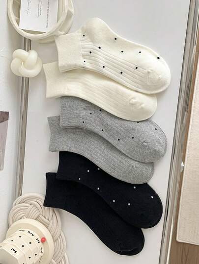 6 Pairs Women's Versatile Polka Dot Breathable Anti-Friction Short Socks, All Season