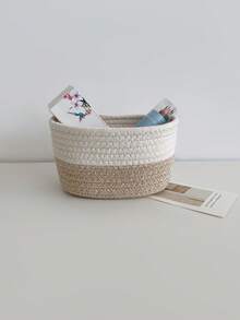 1pc/2pcs Handmade Rope Woven Storage Basket, Multi-Purpose Storage Bin For Toys, Cosmetics, Foldable Storage Basket, Desktop Organizer Box, Suitable For Bathroom, Desktop Snacks, Jewelry, Bedroom, Living Room, Household Desk Makeup And Miscellaneous Storage Basket - Multicolor - View 7