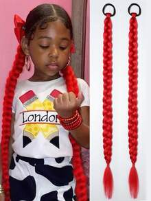 Synthetic Ponytail Extension 2Pcs Long Straight DIY Braided Pony Tail Hairpiece With Rubber Band KIDS Hair Accessories - Multicolor - View 6