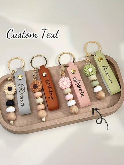 1 pieza Llavero personalizado con margarita de cuentas, nombre personalizable y dije floral - Cuentas rosa y dorado, regalo de llavero personalizado, mosquetón, regalo elegante para mujeres, maestros, cumpleaños, Navidad, San Valentín, aniversario - Llavero de perlas falsas duradero