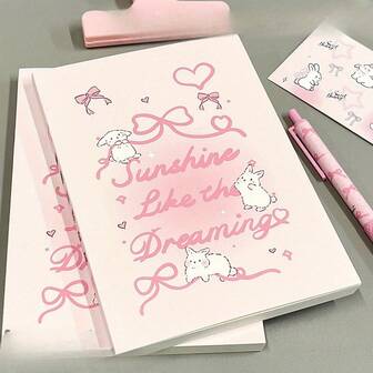 1 pieza Cuaderno en blanco A5 elegante con diseño de lazo y conejo - Cubierta de color rosa/verde pastel suave, 240 páginas, perfecto para escribir un diario, bocetos o garabatos - Papel de alta calidad, ideal para artistas y mentes creativas