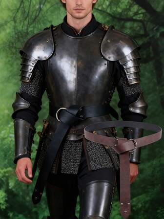 Vintage Medieval Warrior Belt - Round Button, Black PU Leather, Rivet Accents, Average Size For Men - Perfect Cosplay Prop And Fashion Accessory Old Money Vintage Autumn/Fall Urban Outfit Classic Christmas Winter Fashion Daily Men Boyfriend Gift