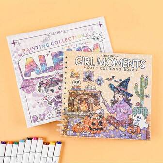 《女孩时刻》涂色书，配有加厚衬垫和可撕线，也可作为收藏册。专为成人、学生和青少年设计。以女孩为人物，展现温馨舒适的瞬间，有助于放松身心，培养色彩感知和想象力，并锻炼注意力。它可作为万圣节礼物赠送给家人、朋友或爱人，也可作为万圣节和圣诞节礼物赠送给家人和朋友。