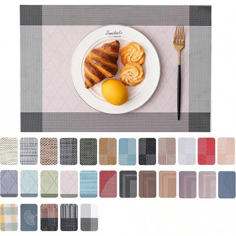Washable Vinyl Placemats Set Of 4 For Indoor/Outdoor Use - C-rhombus-pink - View 1