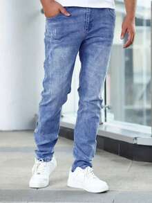 男士经典蓝色弹力牛仔裤 - 寶藍色 - 查看 5