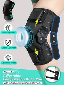 1pc- Adjustable Compression Knee Brace With Side Stabilizers & Patella Gel Pad For Knee Support, Knee Pad With Detachable Metal Strip Support, For Men & Women, Knee Support For Running, Workout, Daily Life ! (Black) - Black - View 3