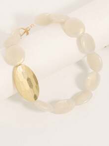 1pc Retro Contrast Color Asymmetrical Resin Beaded Necklace, Exaggerated Clavicle Chain, Fashionable Accessory