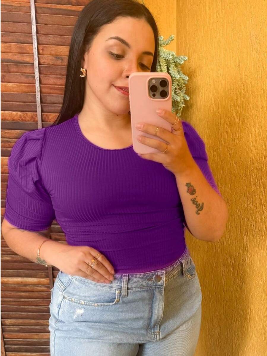 Women's Ribbed Blouse - Purple - View 1