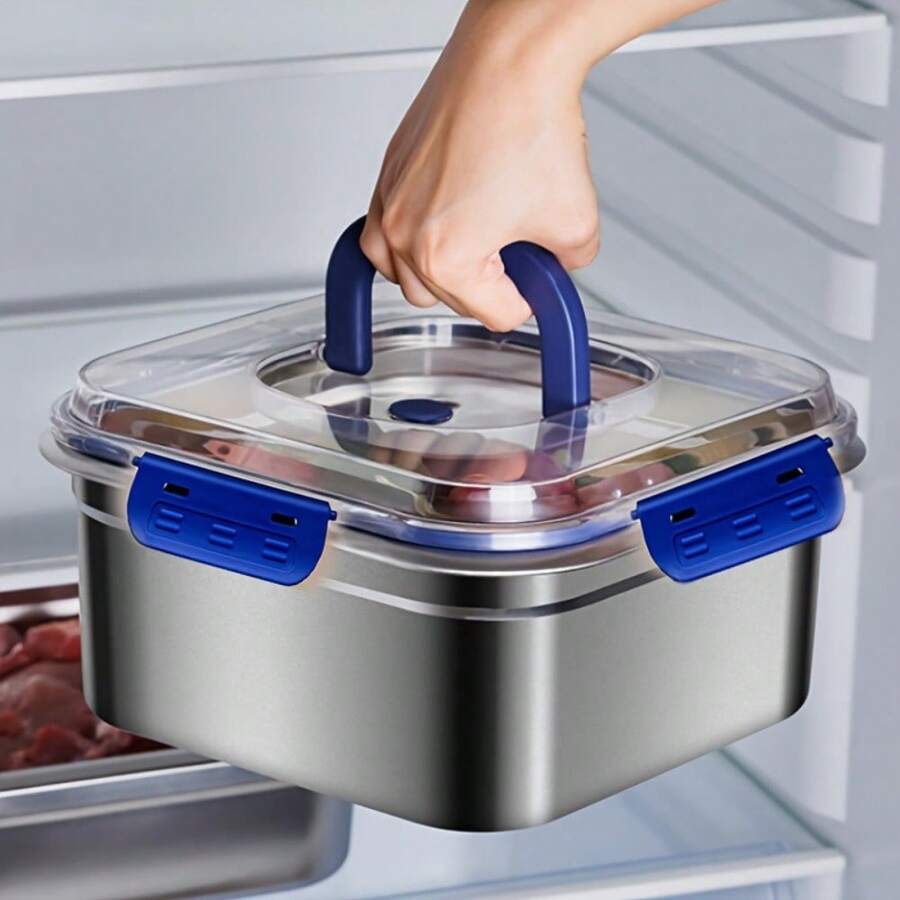 60.87 Oz Extra-Large Stainless Steel Food Storage Container With Blue Lid - Leak-Proof, Reusable, Perfect For Refrigerators And Lunch Boxes, A Kitchen Essential - 1800ml - Xem 1