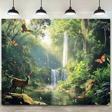 2D Flat, 1pc Polyester Fiber Forest Animal And Plant Festival Celebration Party Backdrop Cloth - Nhiều màu - Xem 2