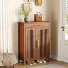 LITTLE TREE Narrow Storage Shoe Rack With Louvered Doors, 5-Tier Wooden Shoe Cabinet With Drawer, Freestanding Slim Shoe Cabinet Shoe Organizer For Entryway, Hallway, Closet, Bedroom, Living Room, Brown - Nâu nhạt - Xem 4