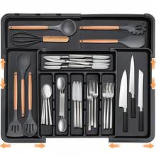 Piorlado Cutlery Drawer Organiser Large, Expendable Cutlery Tray,6-9 Compartment, Utensil Drawer Organiser For Kitchen Spoons Forks Knives, Black - Black - View 11
