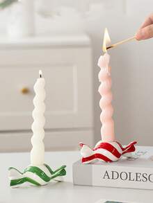 1个可爱糖果陶瓷烛台，优雅高品质条纹糖果烛台，适合节日装饰、家居装饰、客厅/卧室氛围烛台、桌面摆件、礼物、节日礼品 - 彩色 - 查看 1