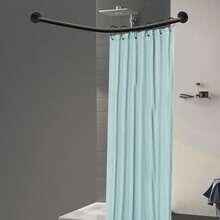 Bastone per tenda da doccia curvo per bagno, lunghezza regolabile, asta per doccia curva, aste e supporti in metallo, aste per tenda da doccia rotonde, supporto girevole per ampio bagno con doccia - nero - Visualizzare 4