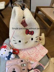 Sanrio 冬季柔软刺绣羊羔毛小手提包可爱小猫托特包杂物收纳包通勤收纳包 - 彩色 - 查看 13