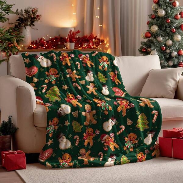 1pc Christmas Gingerbread Man Theme Flannel Blanket: Wrap Yourself In The Sweetness And Warmth Of The Holidays, Soft And Comfortable Flannel Blanket For Indoor And Outdoor Use, Machine Washable