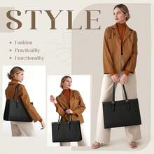 Lunch Tote Bag For Women 15.6 Inch Laptop Bags With Insulated Lunch Compartment Large Leather Quilted Computer Tote For Teacher Nurse Work Collage Casual - 彩色 - 查看 7