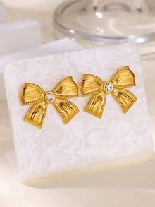 1 Pair Bow Stud Earrings For Women Stainless Steel Bow Earrings Hypoallergenic Waterproof Jewelry Gifts