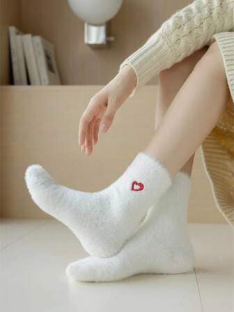 1/5 Double Love Mink Fleece Socks For Women Winter Thickened Thermal Lined Pile Socks Winter Thick Mid-Calf Socks Floor Socks Double Love Mink Fur Sleep Pile Floor Socks