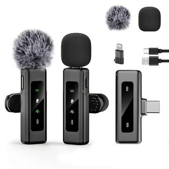 Wireless Lavalier Microphone For Phone IPad TypeC Lapel Mics Plug-Play 2.4G Ultra-Low Delay Built-In Noise Reduction Chip Working Time For Video Recording Interview Podcast Vlog