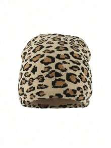1pc Leopard Bohemian Party Casual Lovely Elegant Retro Street Palace Style Jacquard Leopard Print Spring, Autumn And Winter New Autumn And Winter Leopard Print Jacquard Knitted Warm Hat Female Hooded Wool Hat Without Brim - A - Xem 7