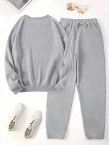 Design Custom Personalized 2 Pieces Suits, Custom Plush 2 Pieces Suits, Add Text And Photos (Patterns/Logos/Family Photos/Selfies/Pets, Etc.), Custom Autumn And Winter Thickened Sweatshirts And Sweatpants, Custom Logo Business/Wedding Gifts/Party Clothes/Birthday Gifts/Halloween - Light Grey - View 5