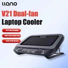 Llano 双风扇笔记本电脑散热器 14CM 大风扇 静音运行 USB 充电 便携式笔记本电脑散热器 - 黑色 - 查看 13