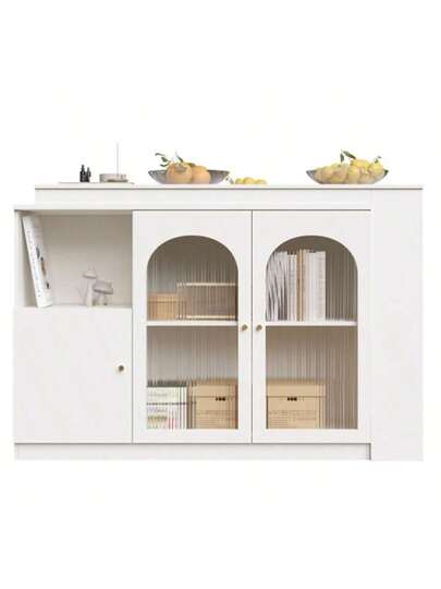 360° Rotating Bar Tafel (Main Body 120 40 97 Cm), Moderne Wit Dining Furniture, Multifunctional Storage Cabinet Glass Door view 9