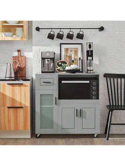 SoBuy Sideboard On Wheels Kitchen Trolley Microwave Cabinet Storage Dresser Approx. 88.5 89 40 Cm FSB78 view 11