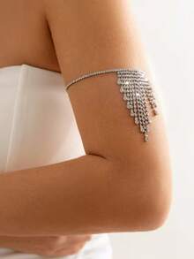 1 chiếc vòng tay tua rua đính đá Rhinestone, Phụ kiện thời trang dành cho nữ, Thích hợp cho tiệc tối - Bạc - Xem 2
