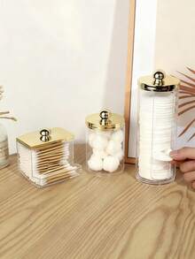 1/3支装棉签收纳盒，适用于浴室罐装收纳整理、梳妆台化妆品收纳，适合存放棉签、棉球、化妆棉、牙线棒等。 - 彩色 - 查看 3