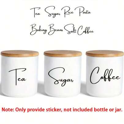 8pcs/Sheet Only Sticker For Kitchen Bottle Labels Decals, Tea Coffee Sugar Baking Salt Label Decal Waterproof Removable Vinyl Sticker For Jar Decoration