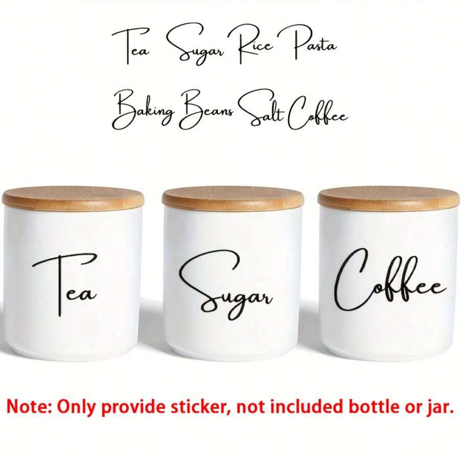 8pcs/Sheet Only Sticker For Kitchen Bottle Labels Decals, Tea Coffee Sugar Baking Salt Label Decal Waterproof Removable Vinyl Sticker For Jar Decoration - Black - View 1