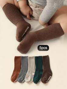 10双/5双/1双/批，适合0-5岁儿童穿着，适合女婴/男婴。秋冬款式。儿童（女婴）防滑胶点地板袜和及膝袜，柔软可爱。儿童圣诞袜，适合0至5岁新生儿，棕色可选。