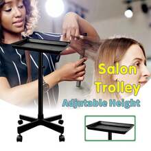 Carro de bandeja para salón de belleza con altura ajustable, bandeja rodante de aluminio para tatuajes, carrito con soporte para secador de pelo para tienda de tatuajes, peluquería, salón de masajes, color negro - Negro - Ver 5