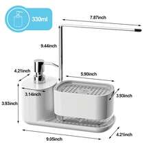 (Comes With A Complimentary Dishwashing Sponge) Kitchen Soap Dispenser Set, Kitchen Sink Soap Dispenser, Dishwashing Liquid Dispenser With Sponge Holder, Cloth Holder, And Tray, 4-In-1 Kitchen Sink Countertop Organizer, Practical Kitchen Tool. - Black - View 3