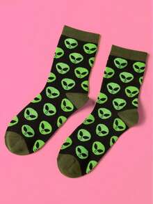 1 Pair Men Socks Novelty Sock For Women Alien Crazy Sock Back To School Gift Socks Halloween Socks, Fall