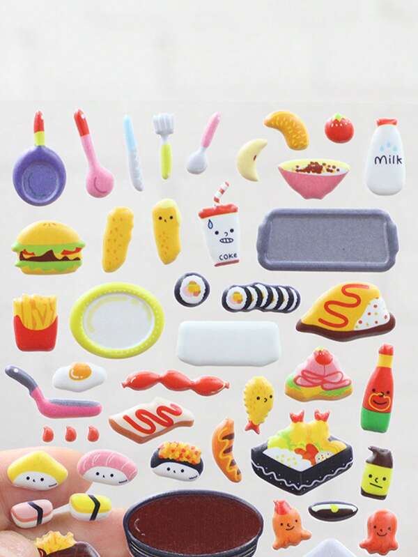 Cute Lunch Food 3D Bubble Stickers, Decorative Diary/Phone Stickers