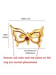 1Pc Gothic Style Butterfly Ring With Red Gemstone, Edgy Dark Style Butterfly Mask Ring, Halloween Jewelry Fashion Accessories, Halloween Party Accessories